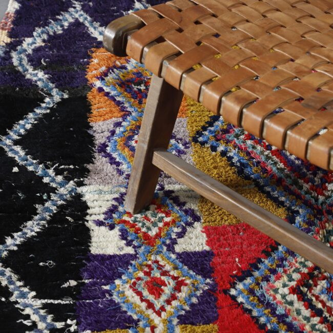 Colorful Moroccan Boucherouite Rug with Geometric Diamonds - Image 5