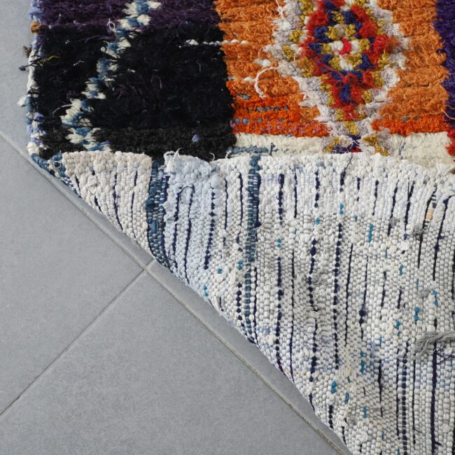 Colorful Moroccan Boucherouite Rug with Geometric Diamonds - Image 4