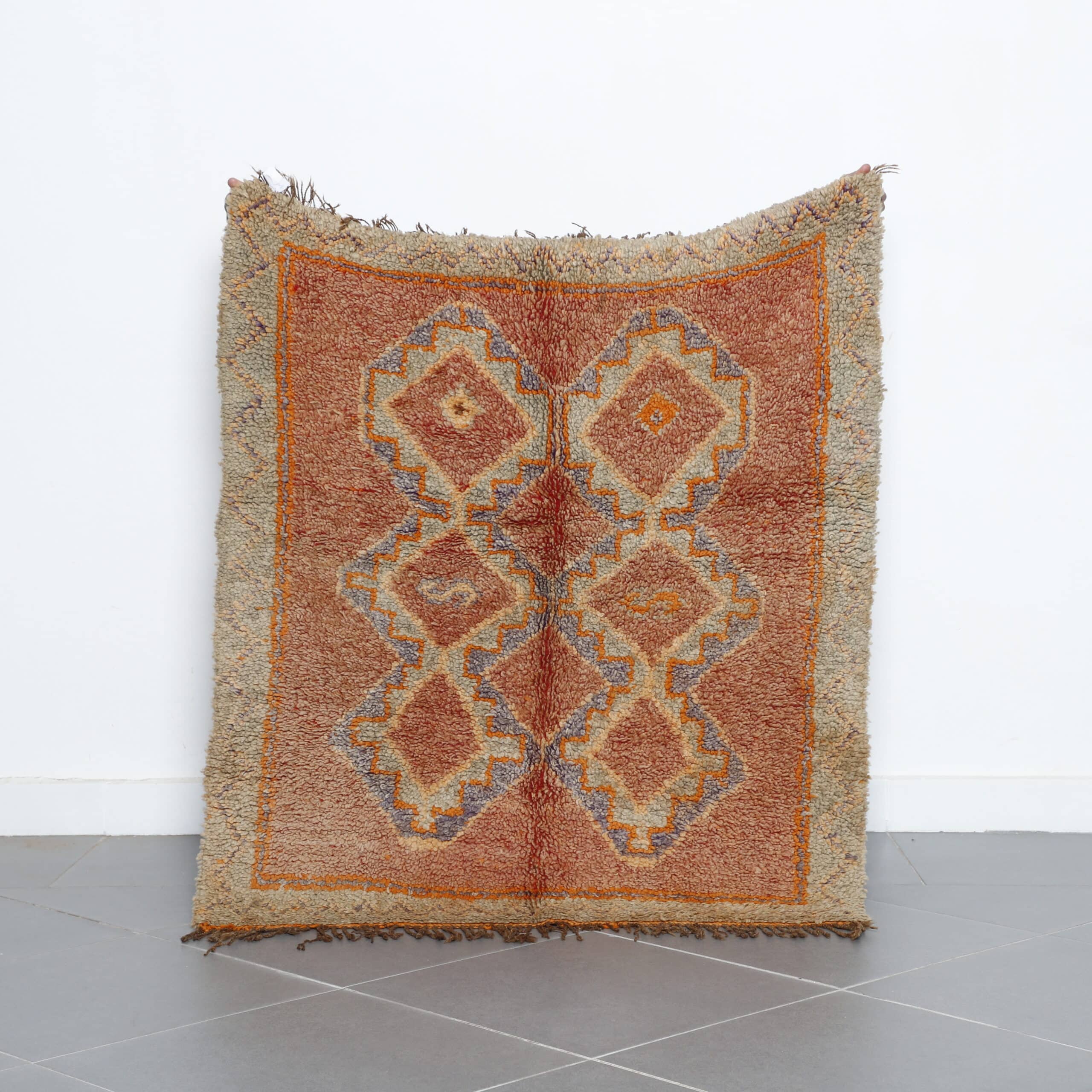 Moroccan Beni Ourain Rug with Diamond Lattice