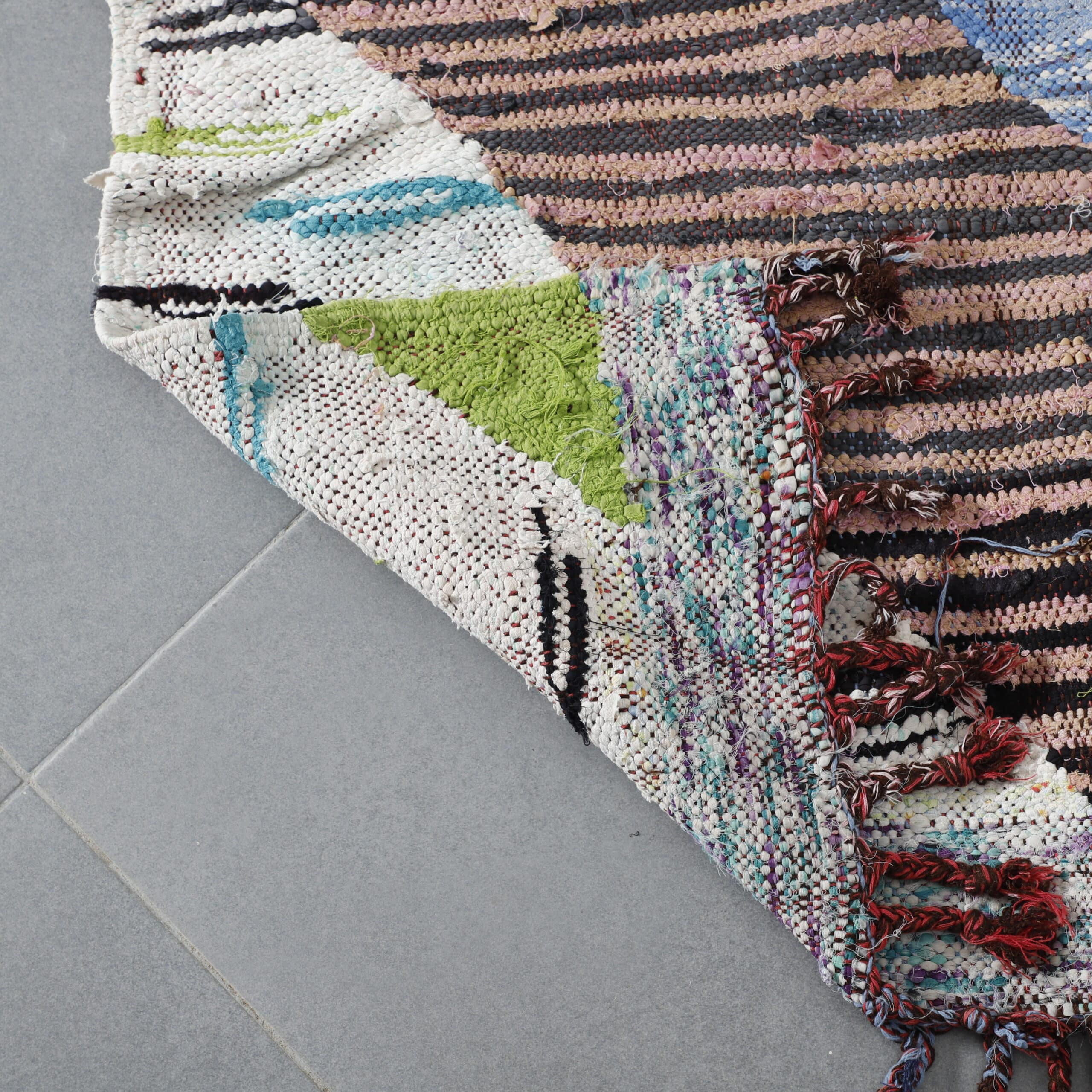 Moroccan Boucherouite Rug with Diagonal Stripes - Image 3