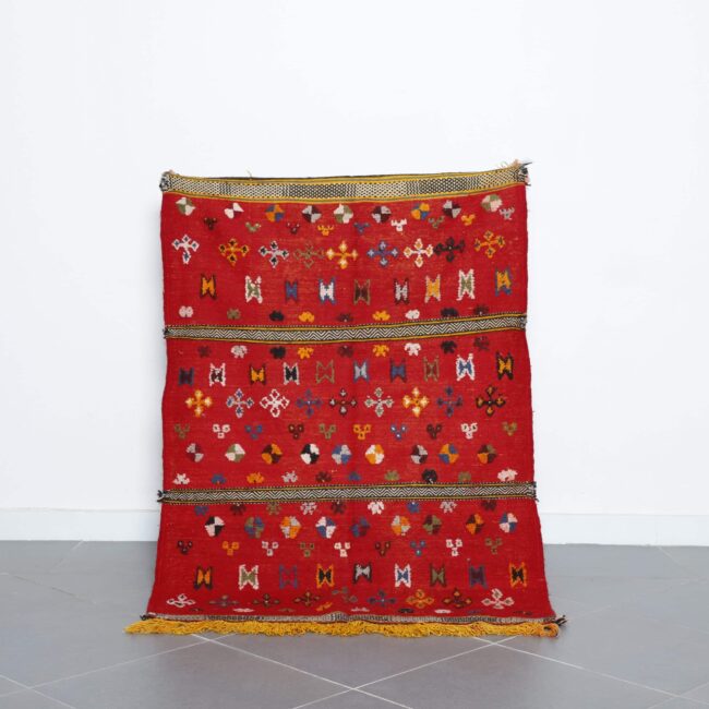 Red Moroccan Kilim rug with Dense Geometric Motifs