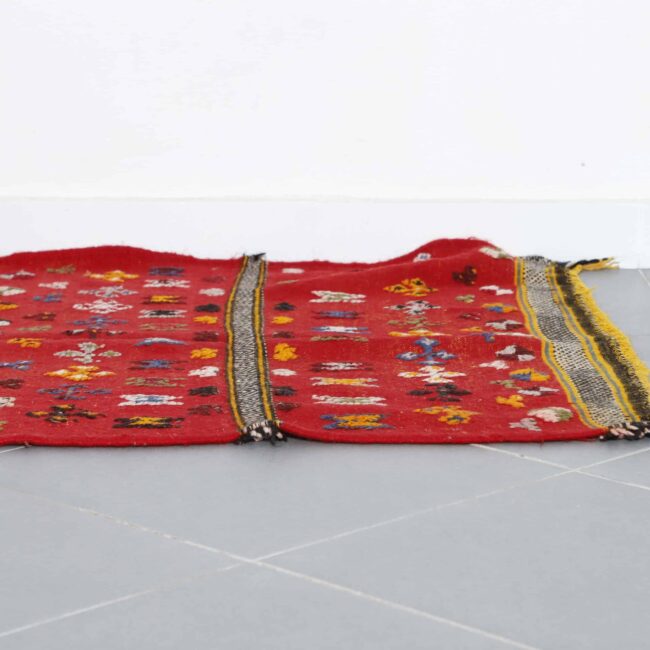 Red Moroccan Kilim rug with Dense Geometric Motifs - Image 5
