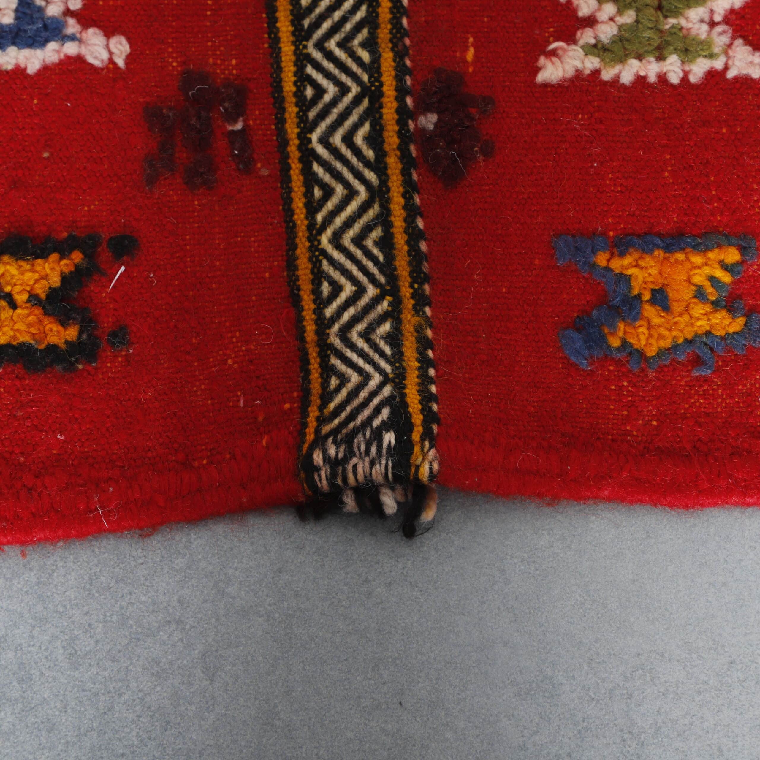 Red Moroccan Kilim rug with Dense Geometric Motifs - Image 4