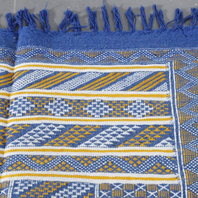 Handmade Blue Moroccan Kilim rug with Geometric Bands - Image 3