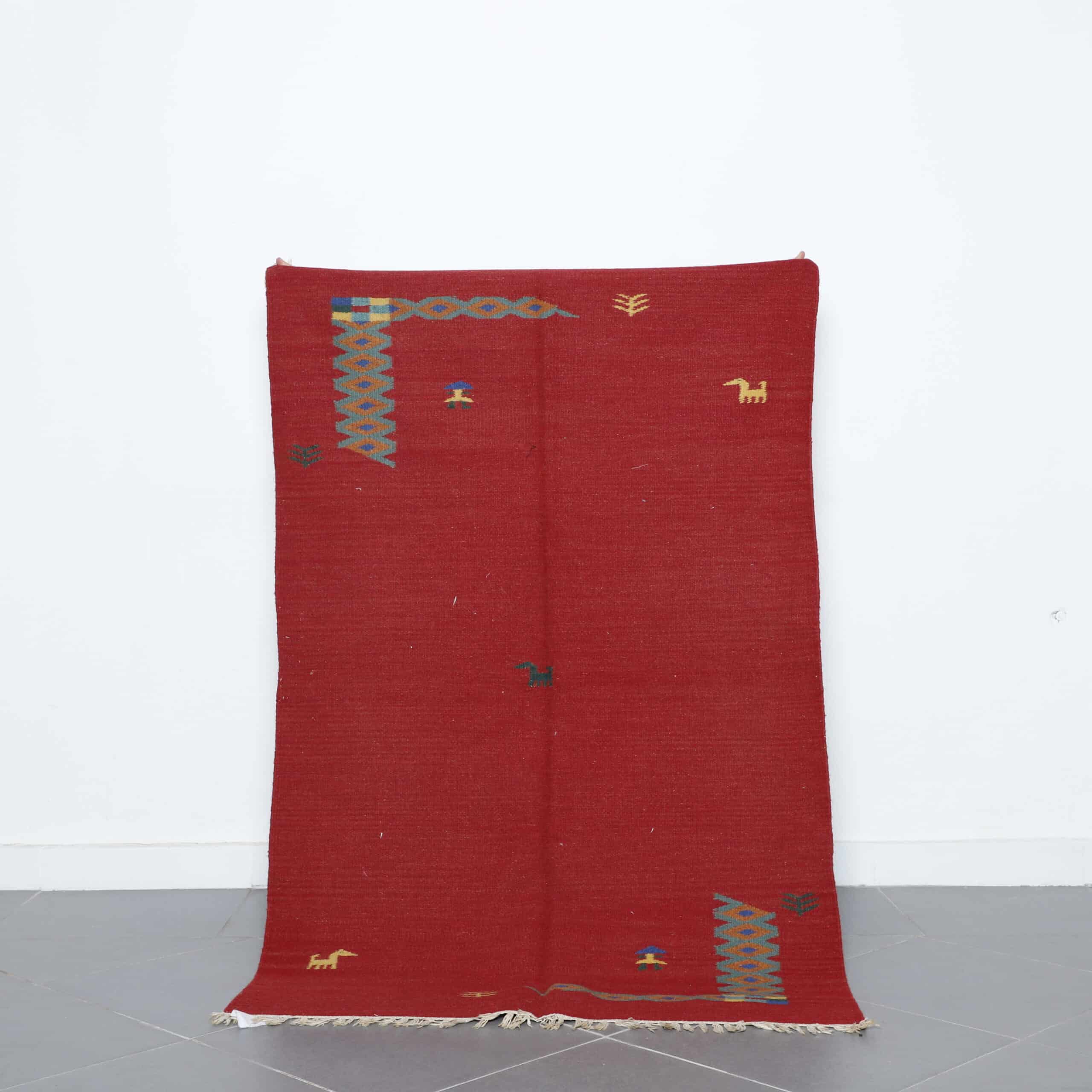 Handmade Red Moroccan Kilim rug with Symbolic Motifs