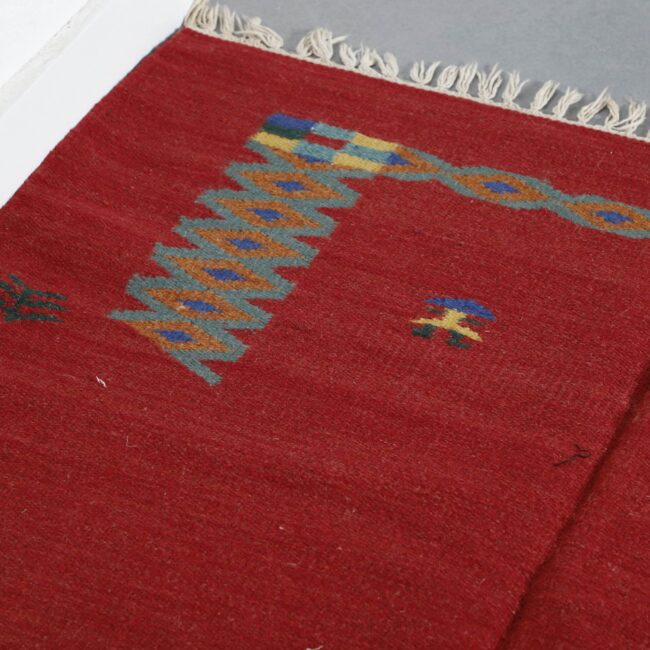 Handmade Red Moroccan Kilim rug with Symbolic Motifs - Image 4