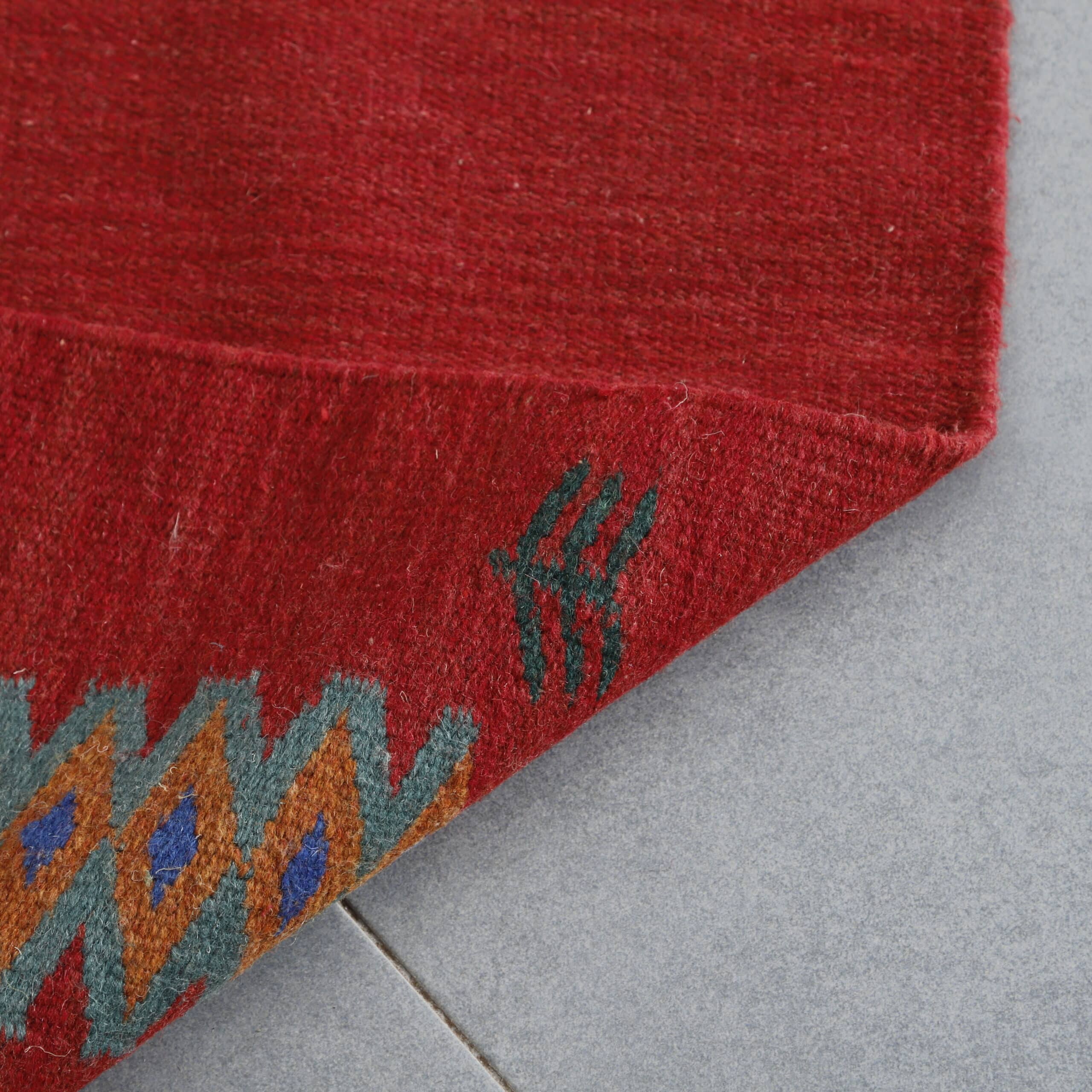 Handmade Red Moroccan Kilim rug with Symbolic Motifs - Image 5