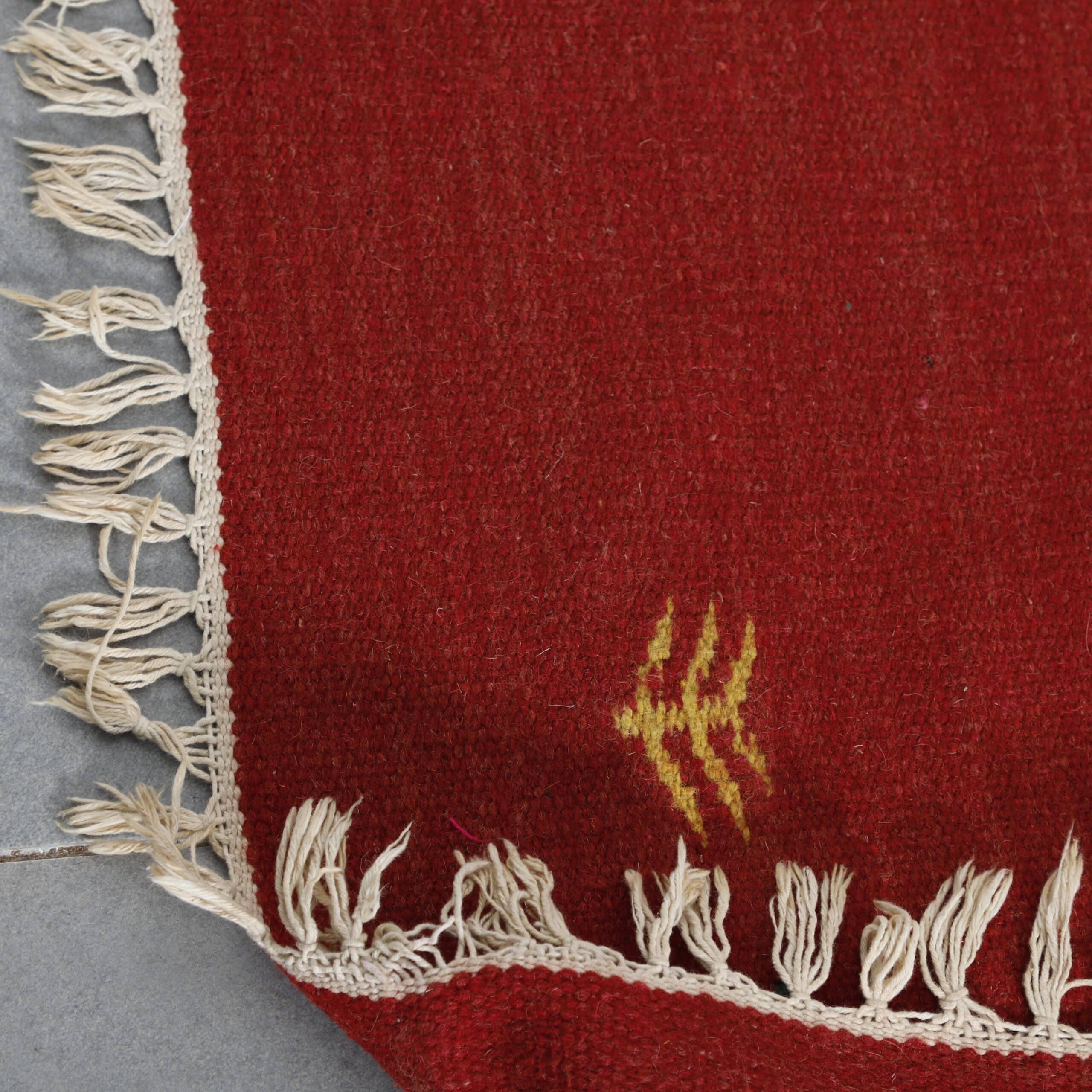 Handmade Red Moroccan Kilim rug with Symbolic Motifs - Image 6