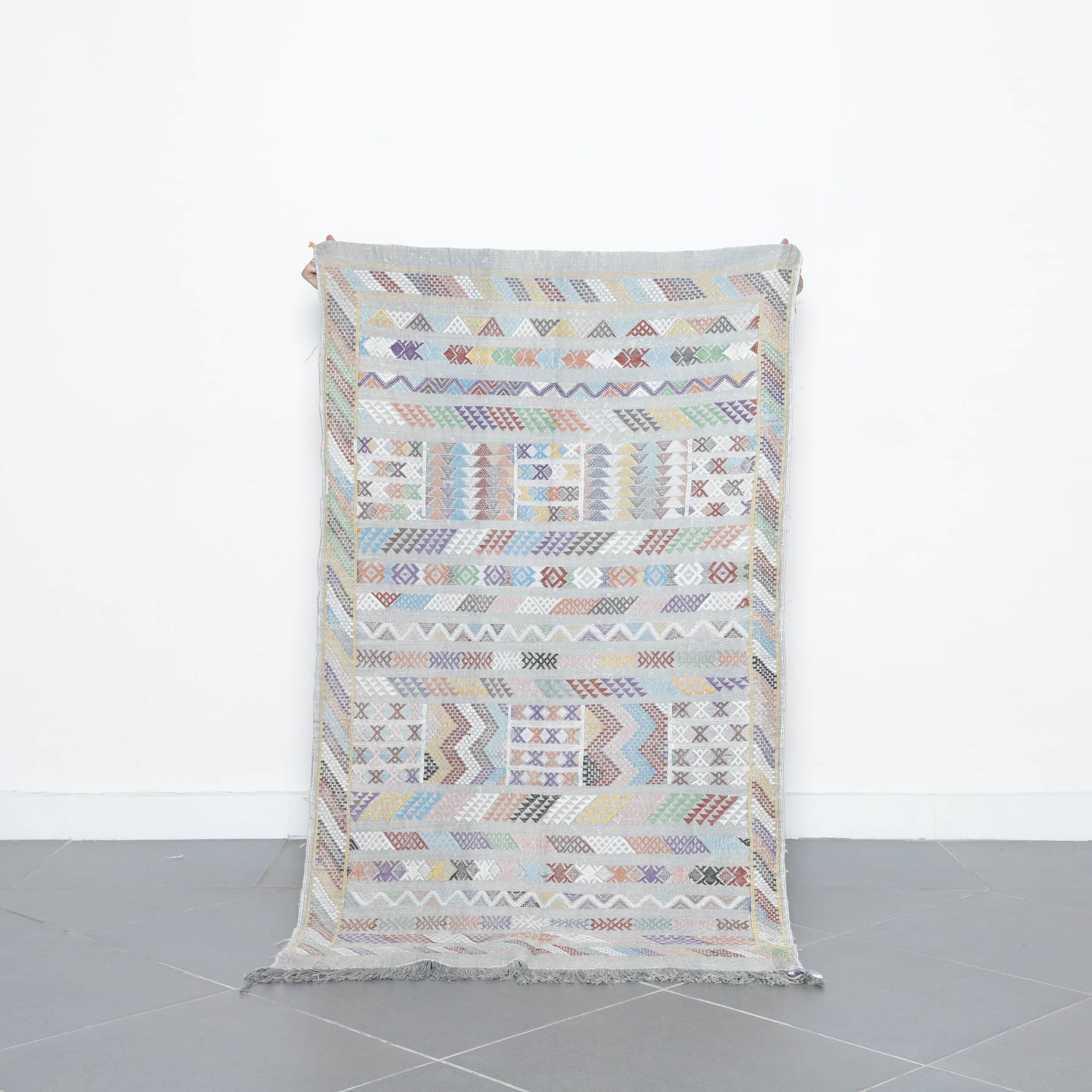 Colorful Moroccan Kilim rug with Intricate Geometric Design