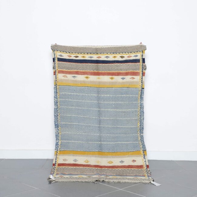 Colorful Moroccan Kilim rug with Geometric Stripes