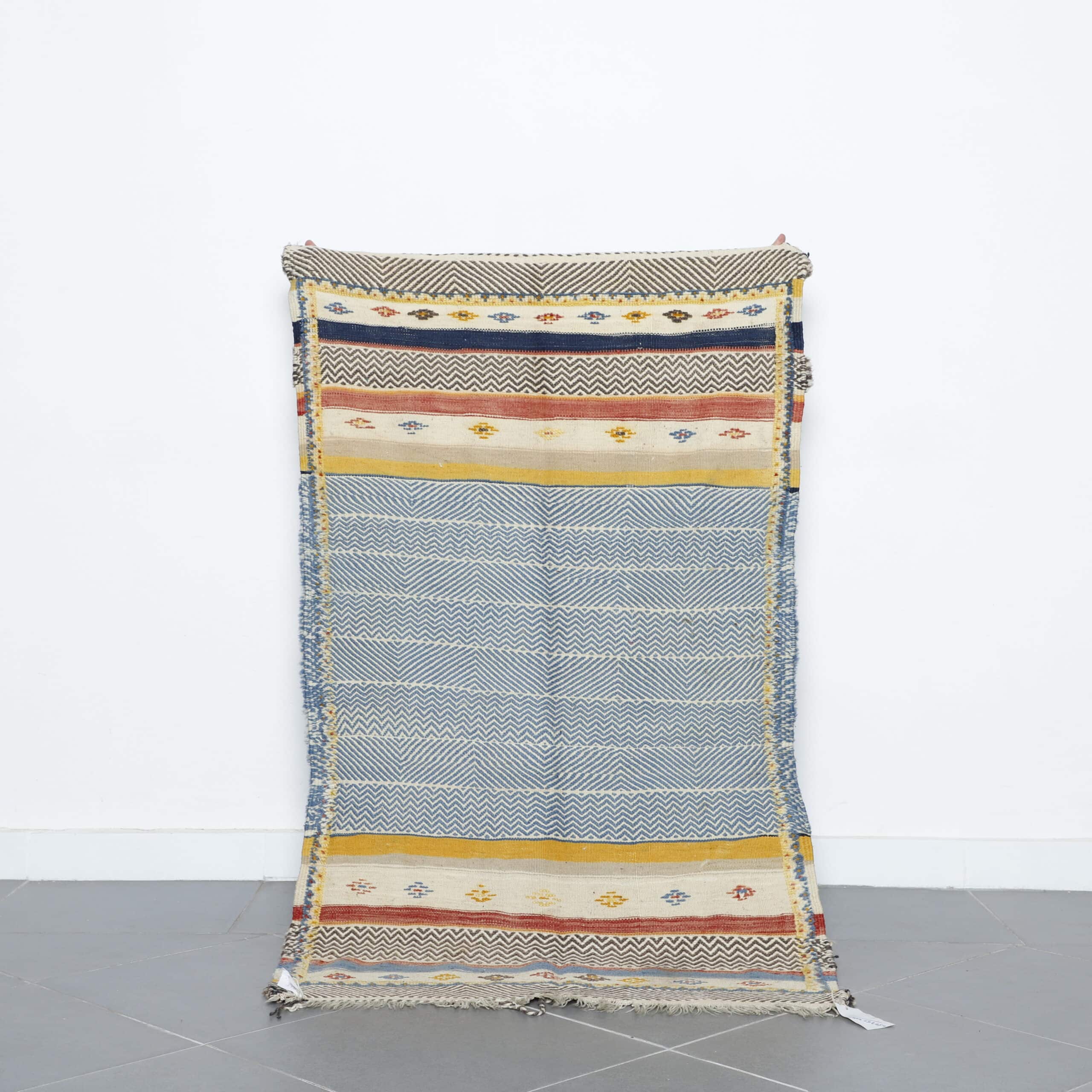 Colorful Moroccan Kilim rug with Geometric Stripes