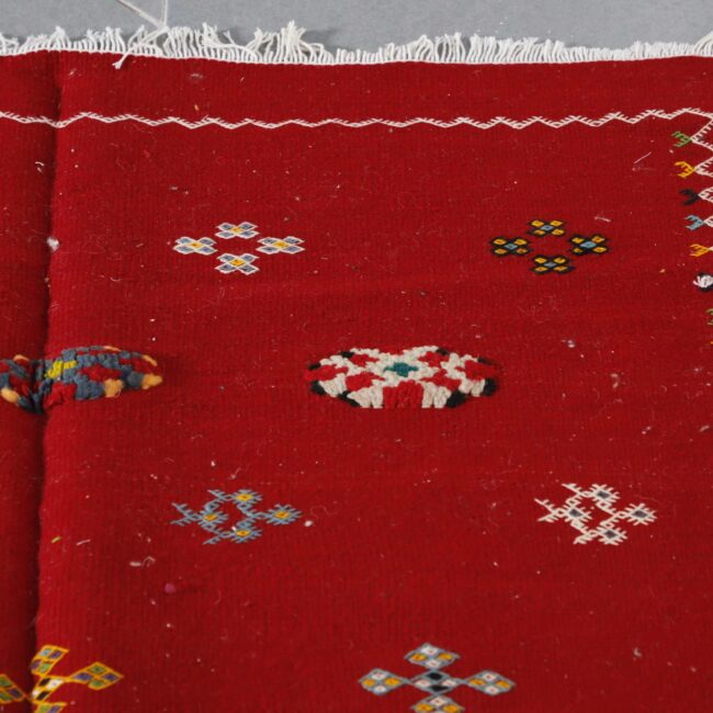 Handmade Red Berber Rug with Colorful Motifs - Image 5