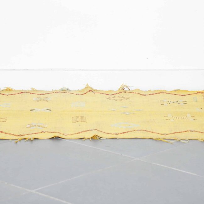 Golden Moroccan Kilim Rug with Geometric Motifs - Image 2