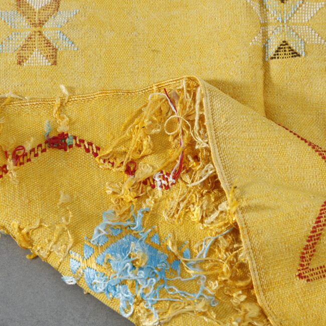 Golden Moroccan Kilim Rug with Geometric Motifs - Image 6