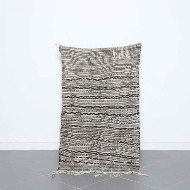 Neutral Moroccan Zanafi Kilim with Geometric Stripes