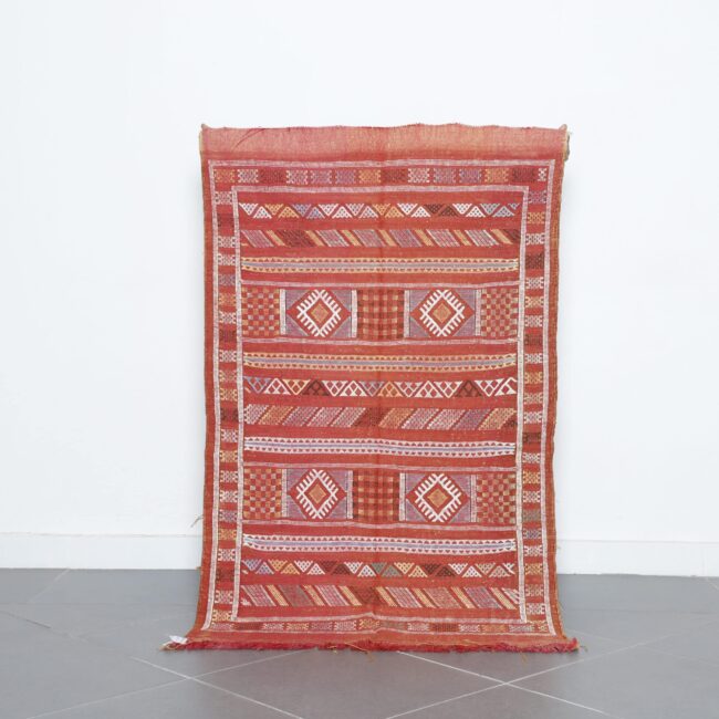 Red Moroccan Kilim with Geometric Patterns
