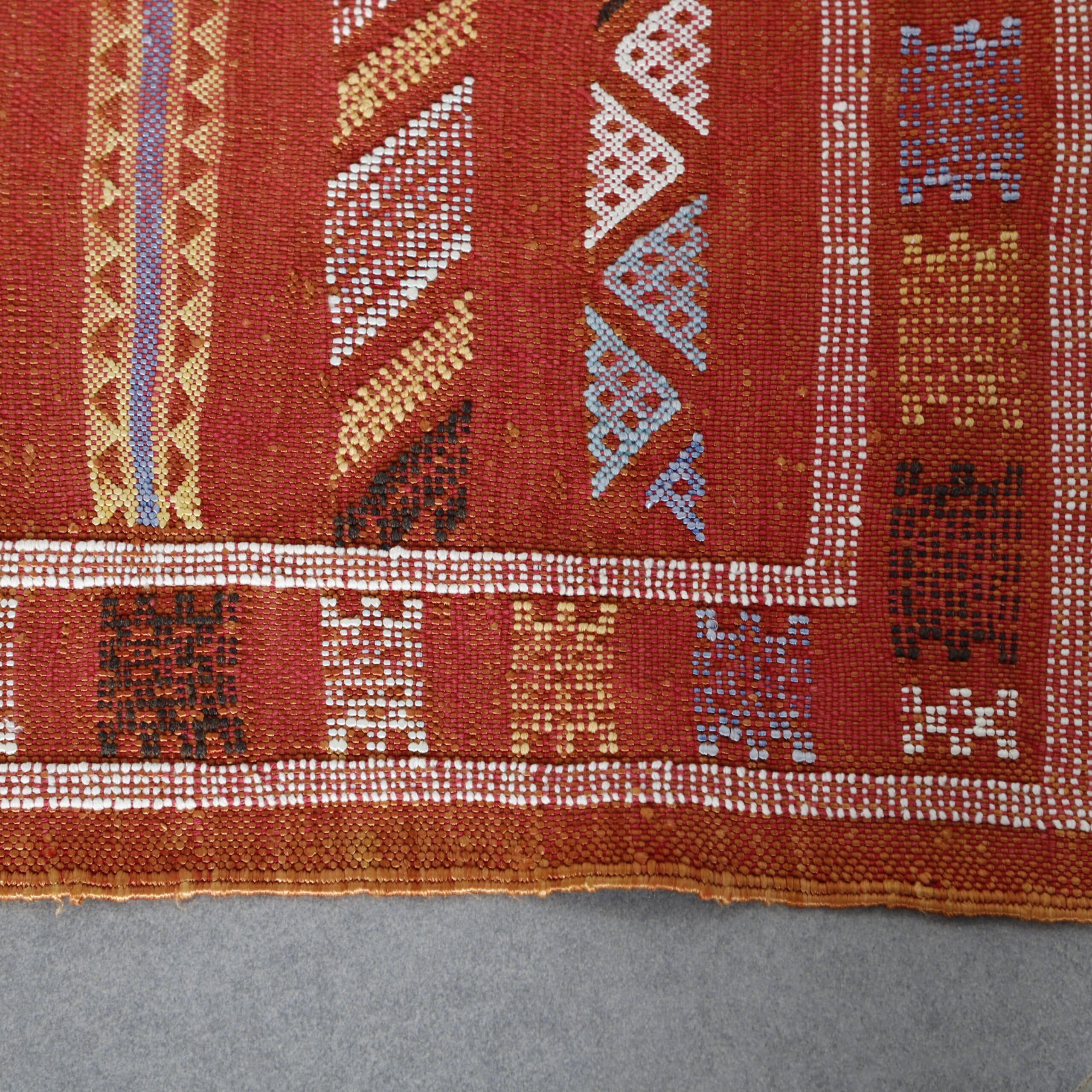 Red Moroccan Kilim with Geometric Patterns - Image 2