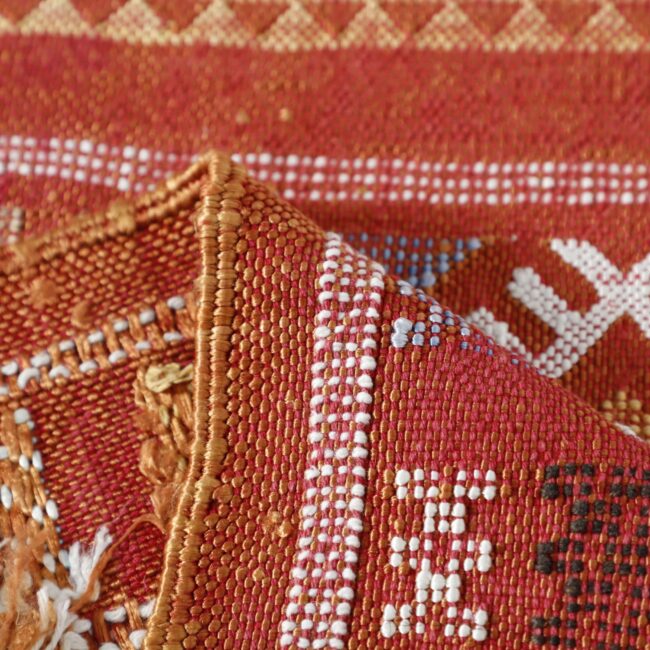 Red Moroccan Kilim with Geometric Patterns - Image 6