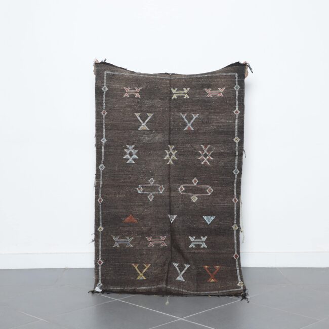Dark Moroccan Kilim with Geometric Motifs