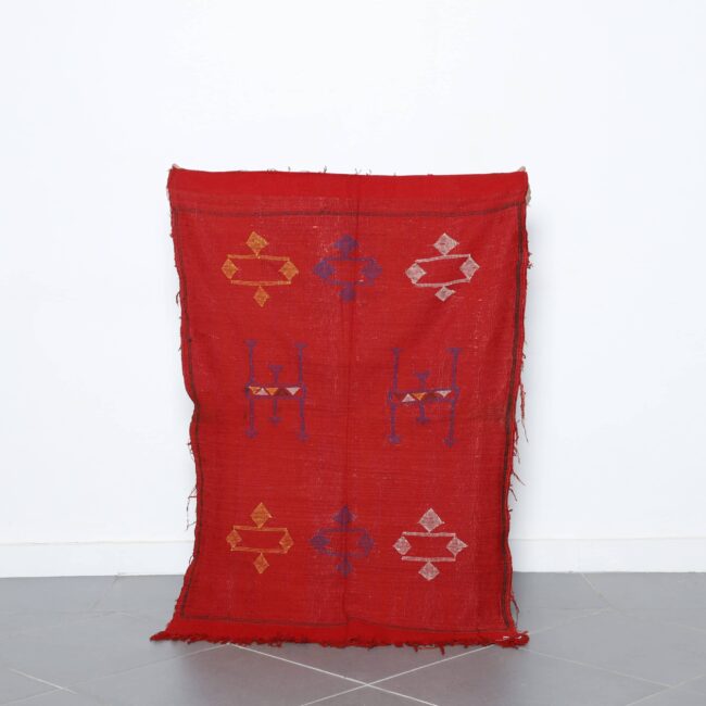 Red Moroccan Kilim Rug with Geometric Motifs