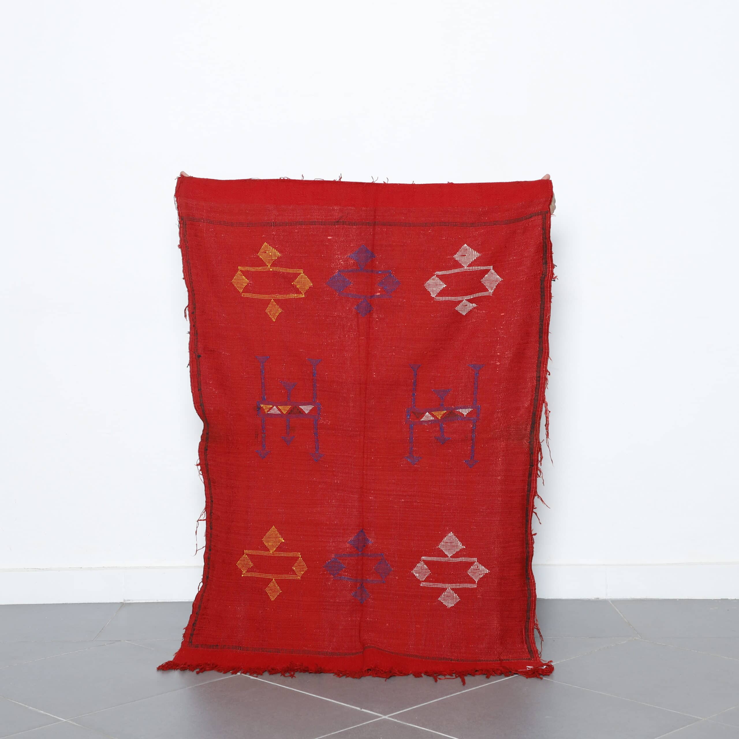 Red Moroccan Kilim Rug with Geometric Motifs
