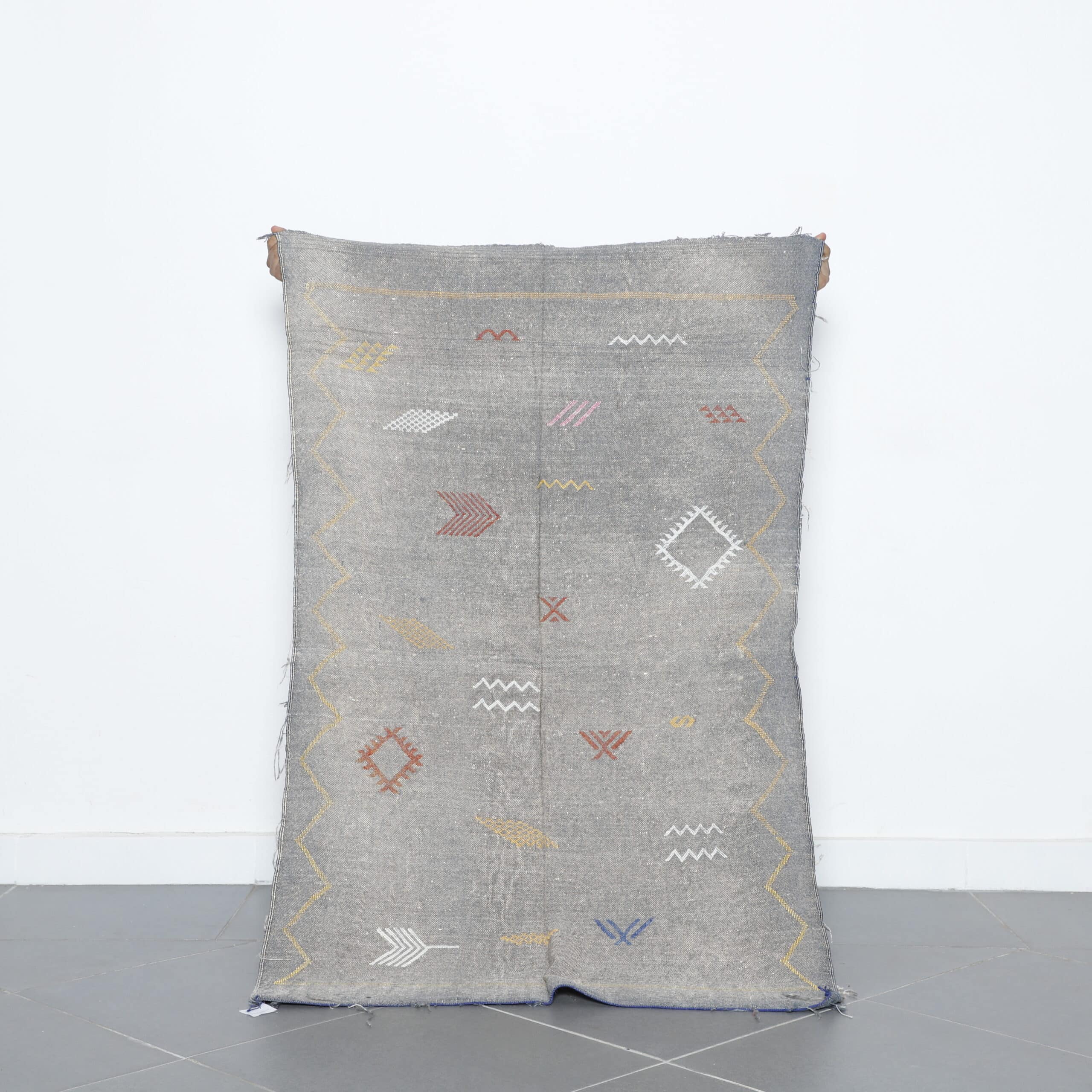 Gray Moroccan Kilim Rug with Geometric Motifs