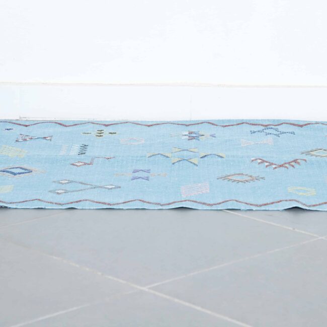 Light Blue Moroccan Cactus Silk Rug with Geometric Motifs - Image 6