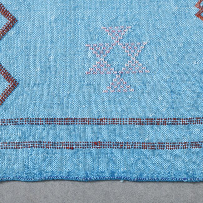 Light Blue Moroccan Cactus Silk Rug with Geometric Motifs - Image 4