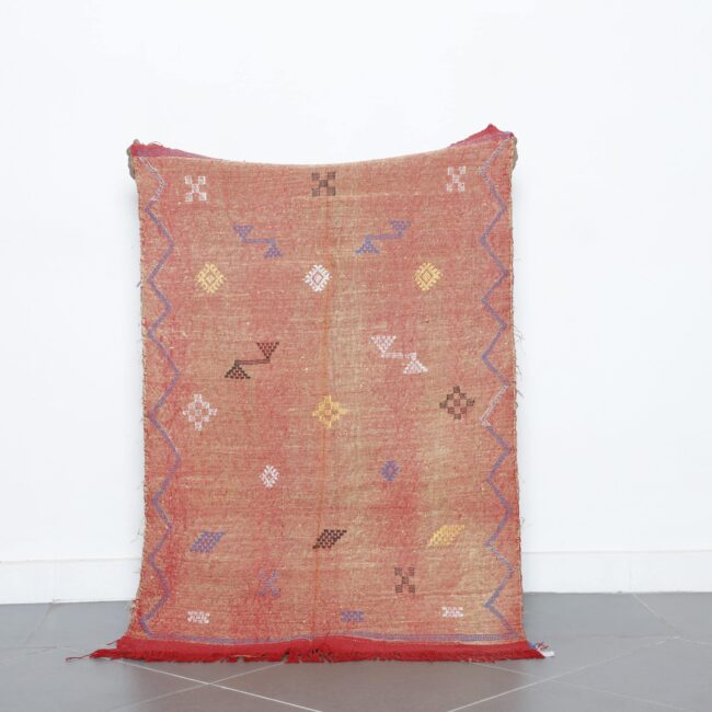 Moroccan Terracotta Cactus Silk Rug Handwoven Geometric