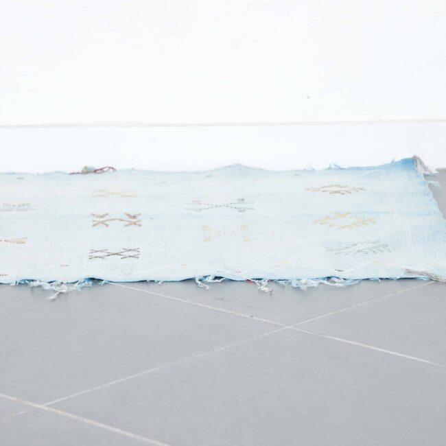 Light Blue Handwoven Moroccan Cactus Silk Rug Geometric - Image 2