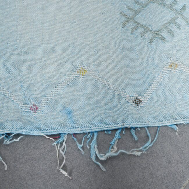 Light Blue Handwoven Moroccan Cactus Silk Rug Geometric - Image 3