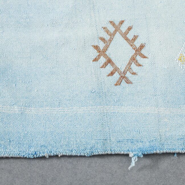 Light Blue Handwoven Moroccan Cactus Silk Rug Geometric - Image 4