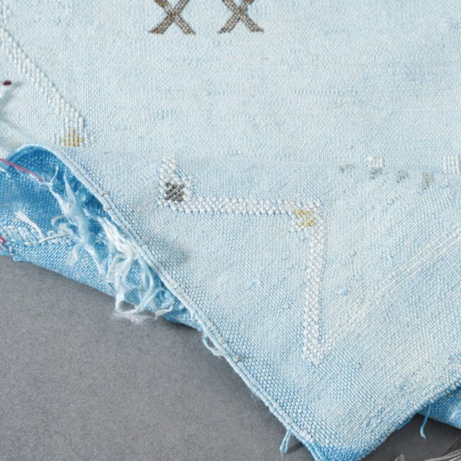 Light Blue Handwoven Moroccan Cactus Silk Rug Geometric - Image 5