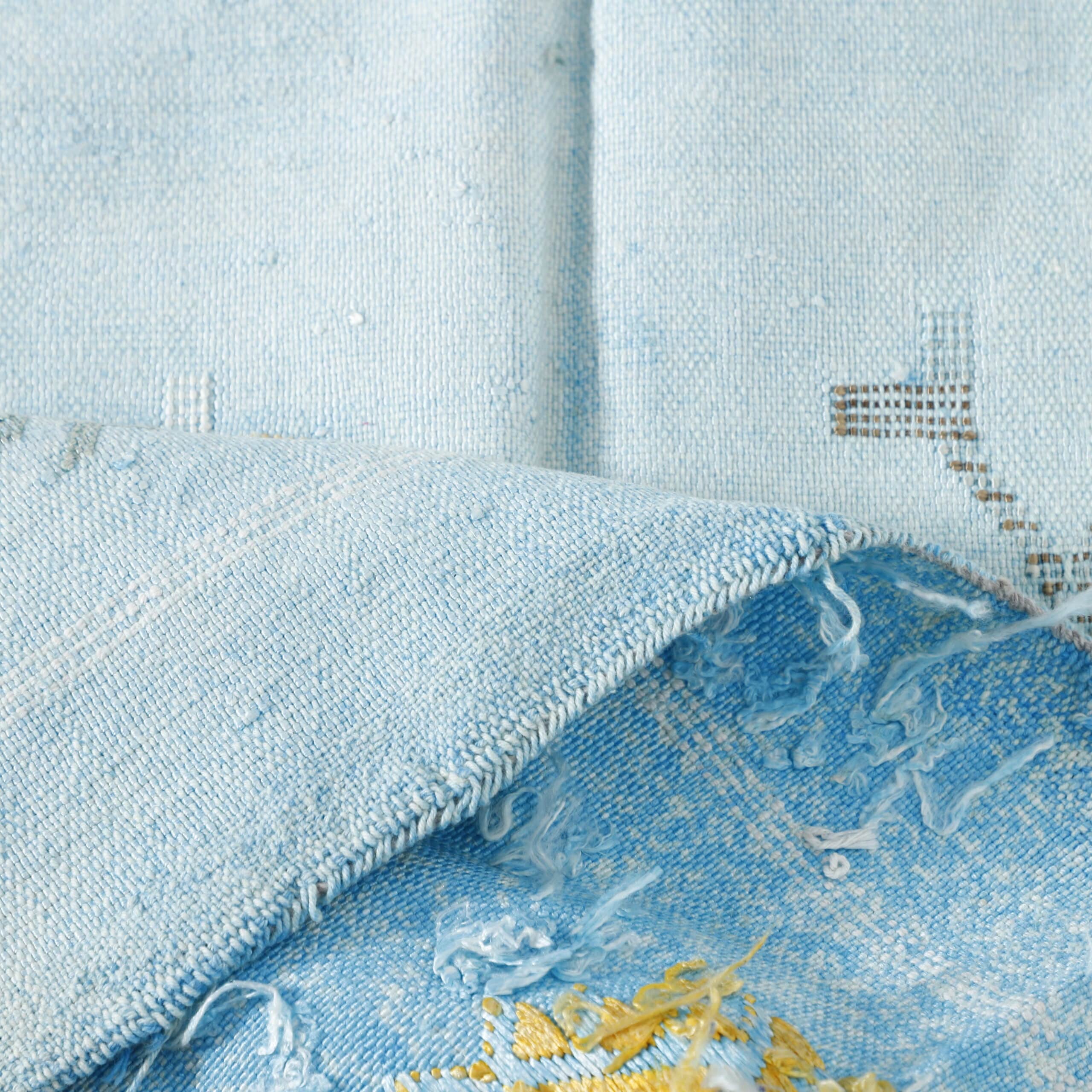 Light Blue Handwoven Moroccan Cactus Silk Rug Geometric - Image 6