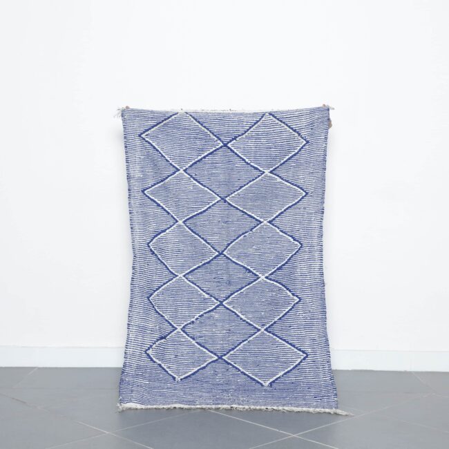 Moroccan Blue White Handwoven Kilim Rug