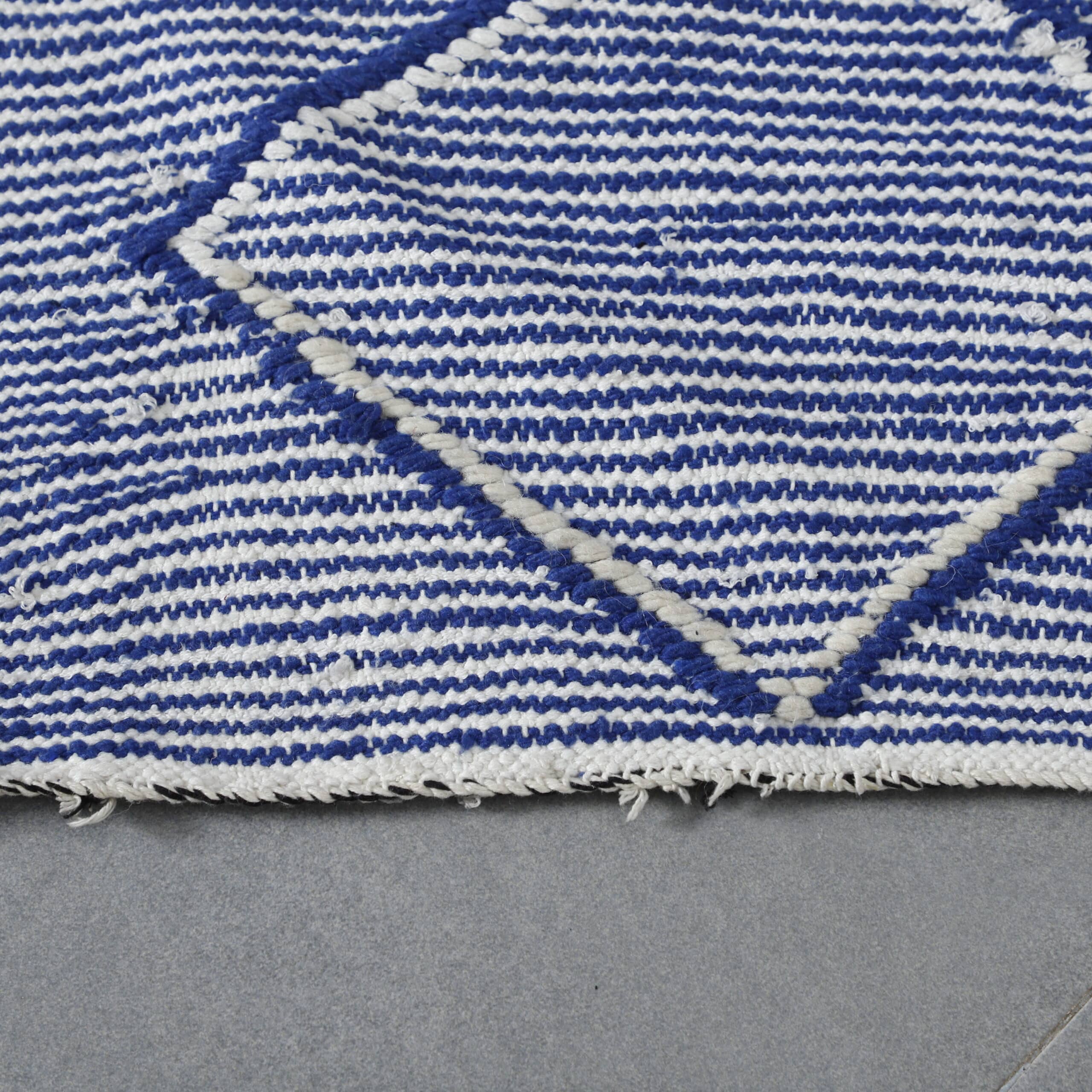 Moroccan Blue White Handwoven Kilim Rug - Image 6