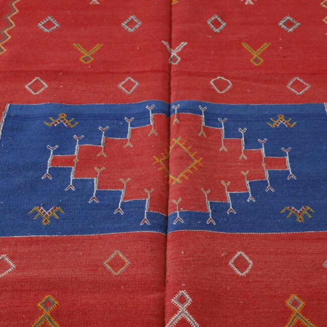 Red and Blue Moroccan Kilim rug with Geometric Motifs - Image 3