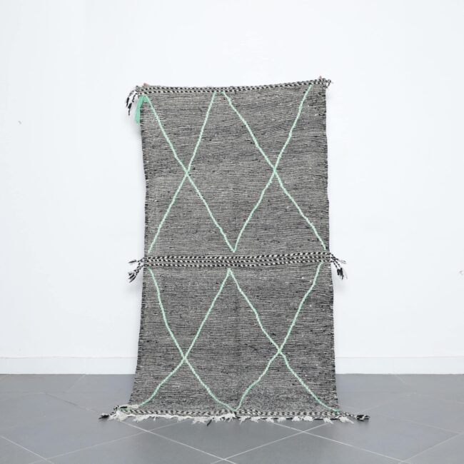 Modern Moroccan Zanafi Kilim rug with Mint Diamond Lattice