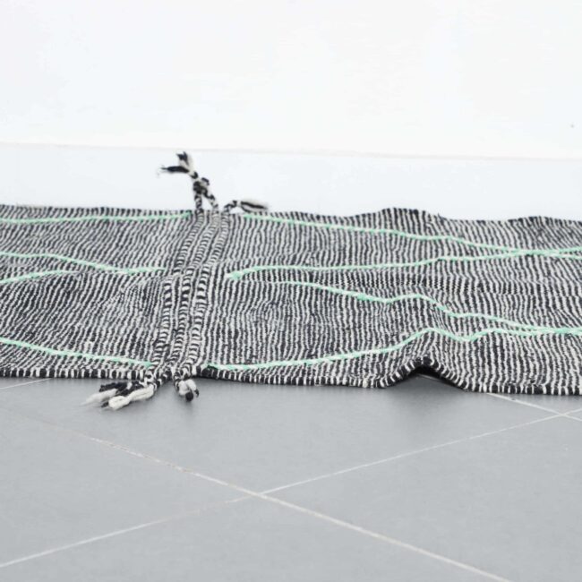 Modern Moroccan Zanafi Kilim rug with Mint Diamond Lattice - Image 2