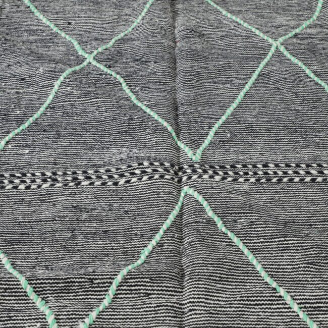 Modern Moroccan Zanafi Kilim rug with Mint Diamond Lattice - Image 4
