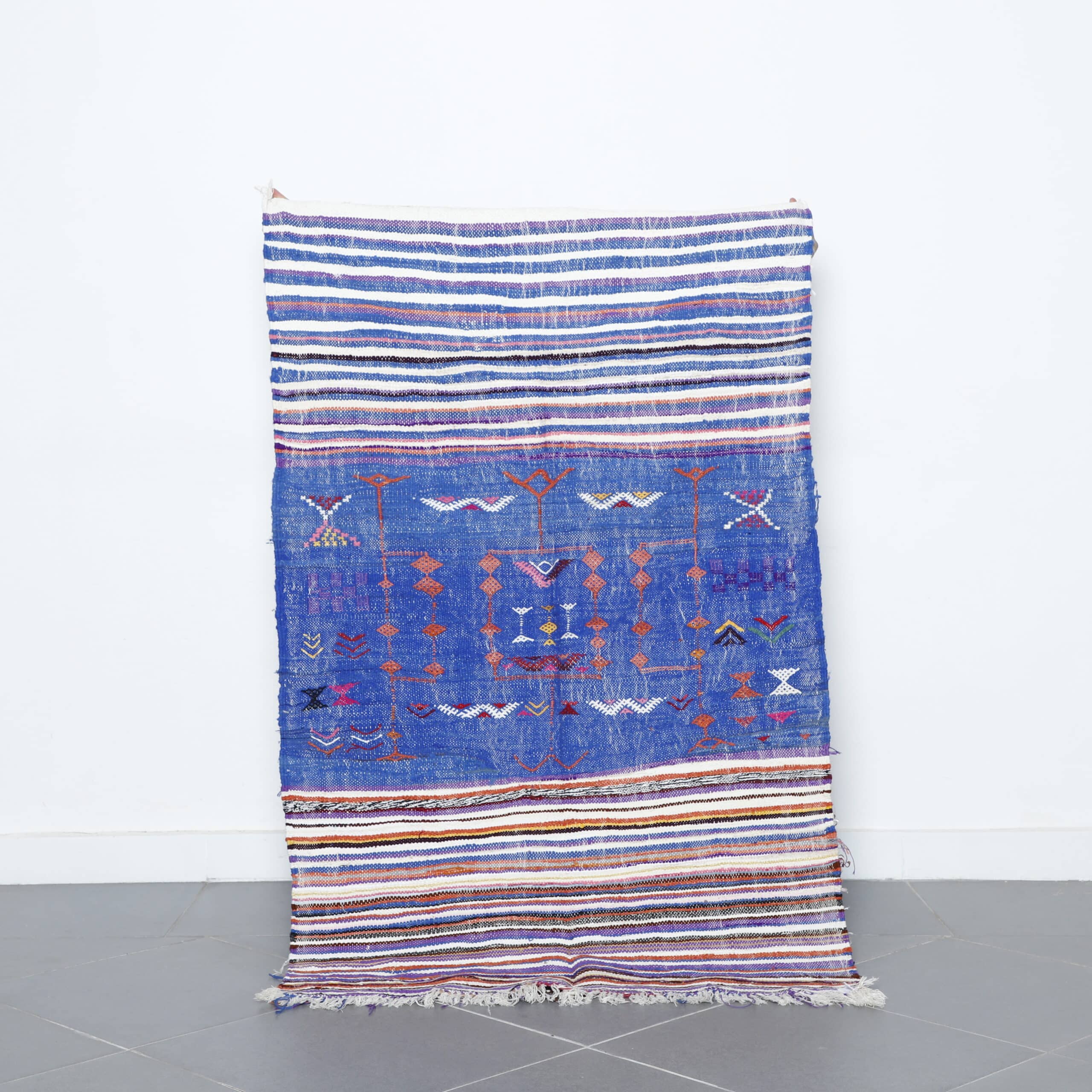 Blue Moroccan Kilim with Geometric Motifs
