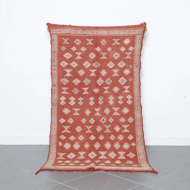 Terracotta Moroccan Kilim with Geometric Motifs