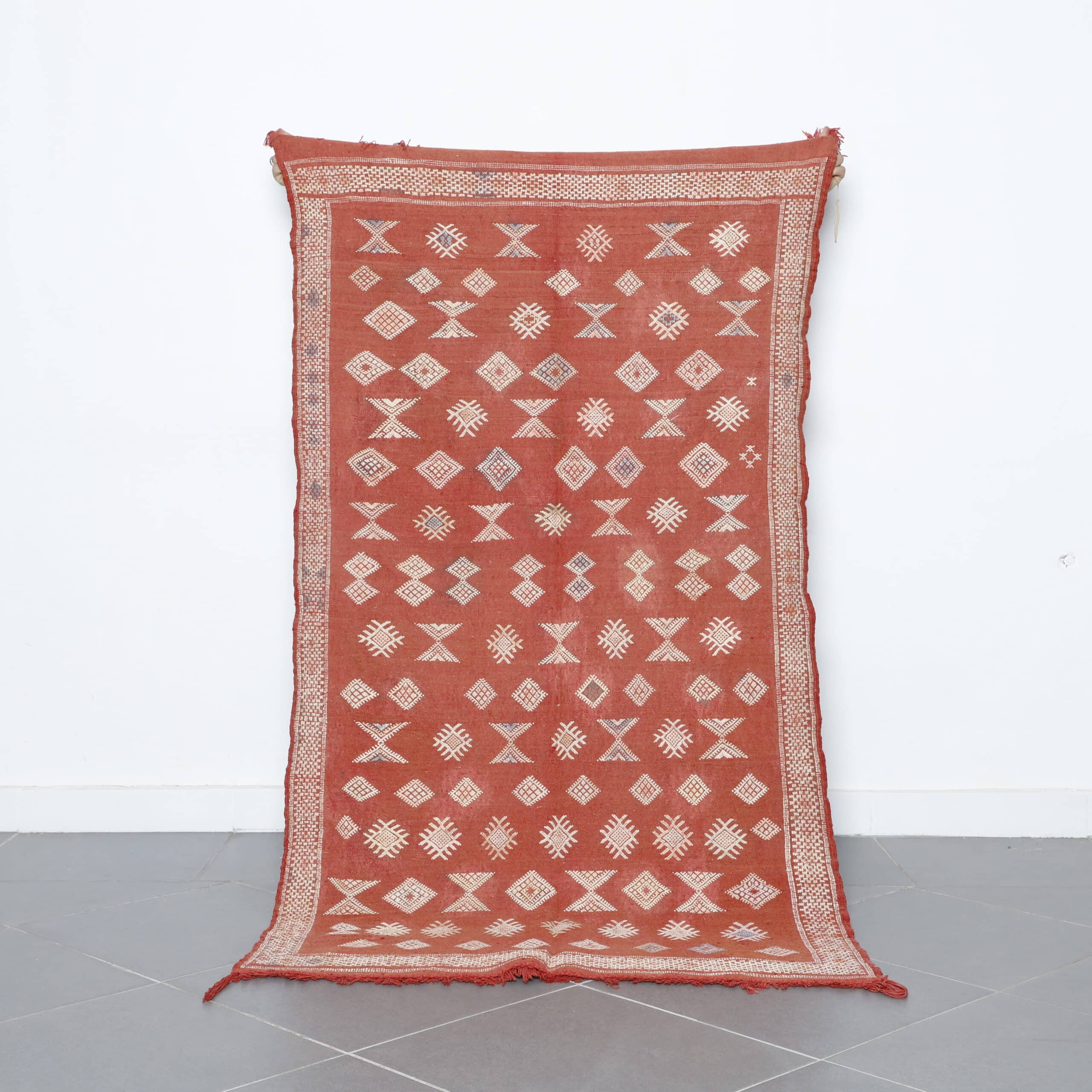 Terracotta Moroccan Kilim with Geometric Motifs