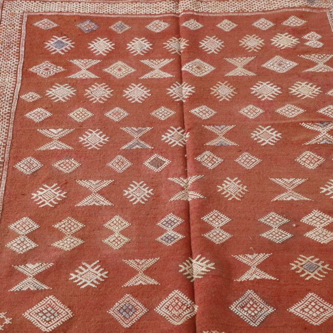 Terracotta Moroccan Kilim with Geometric Motifs - Image 2