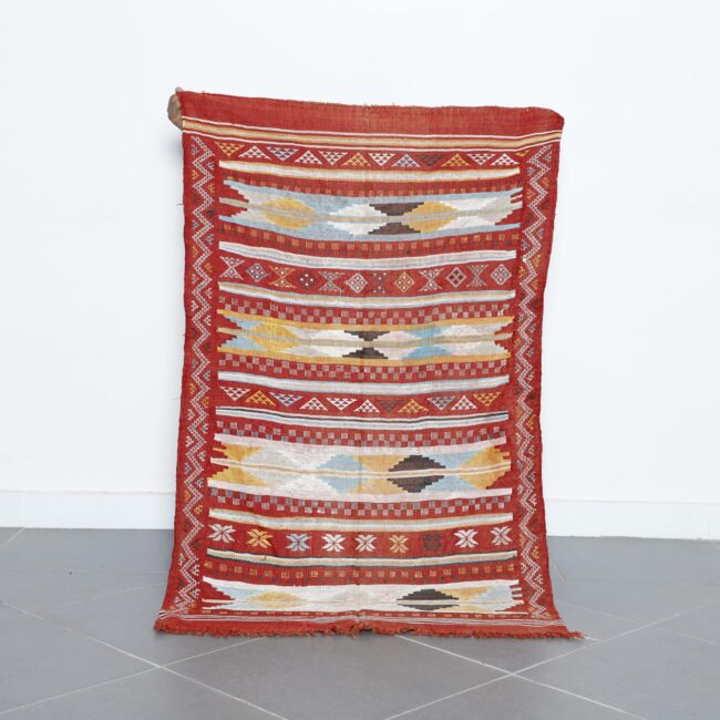 Red Moroccan Kilim with Geometric Stripes