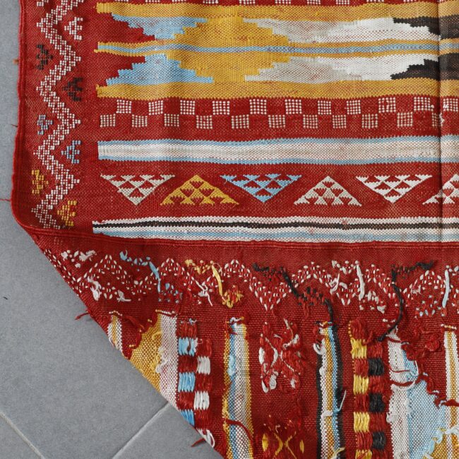 Red Moroccan Kilim with Geometric Stripes - Image 5
