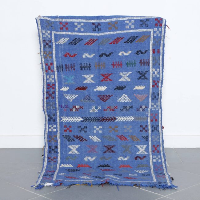 Blue Moroccan Kilim with Geometric Motifs