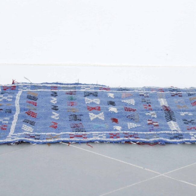 Blue Moroccan Kilim with Geometric Motifs - Image 3