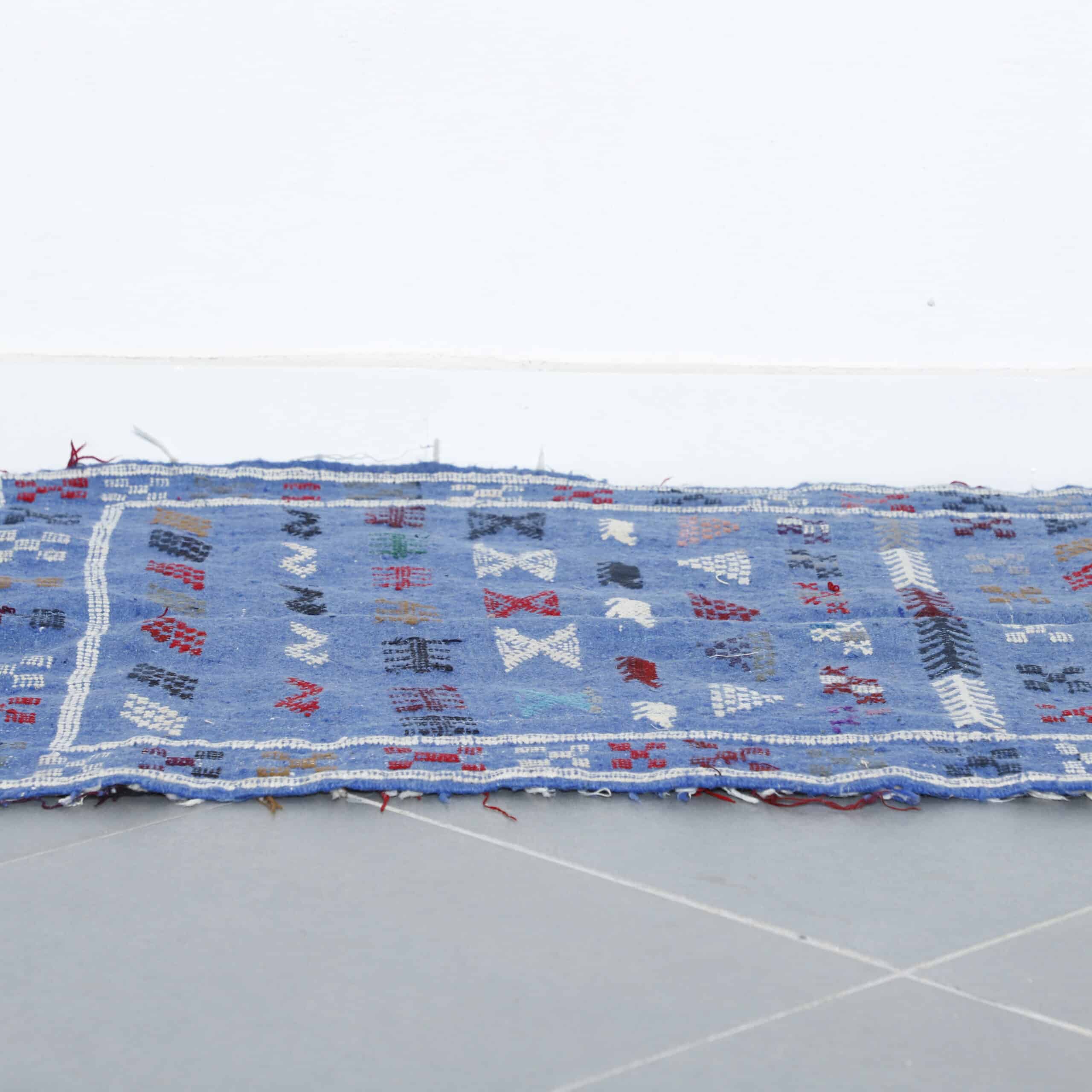 Blue Moroccan Kilim with Geometric Motifs - Image 3