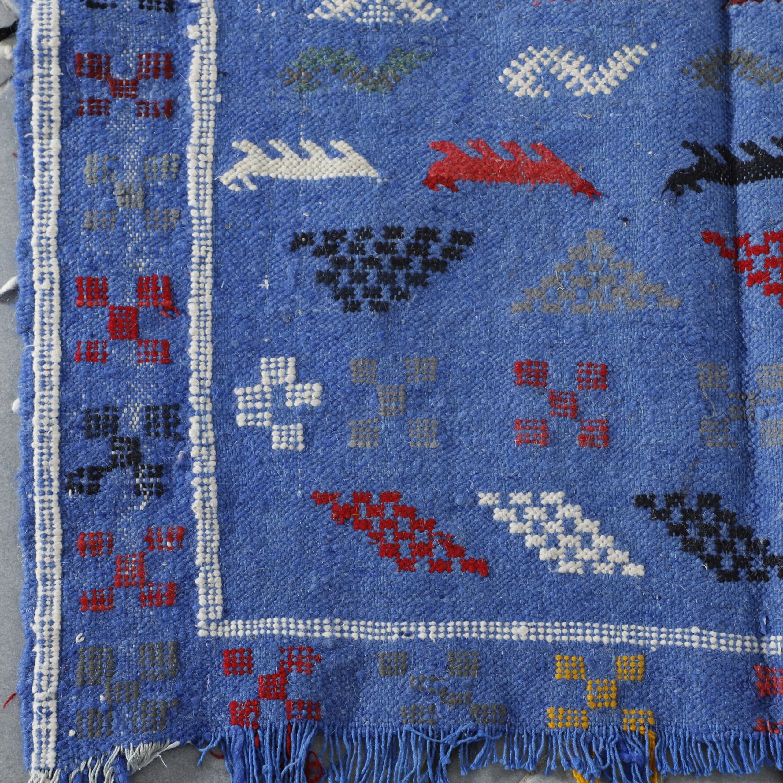 Blue Moroccan Kilim with Geometric Motifs - Image 2